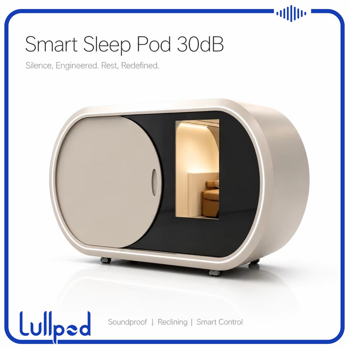 Smart sleep pod interior with reclining seat